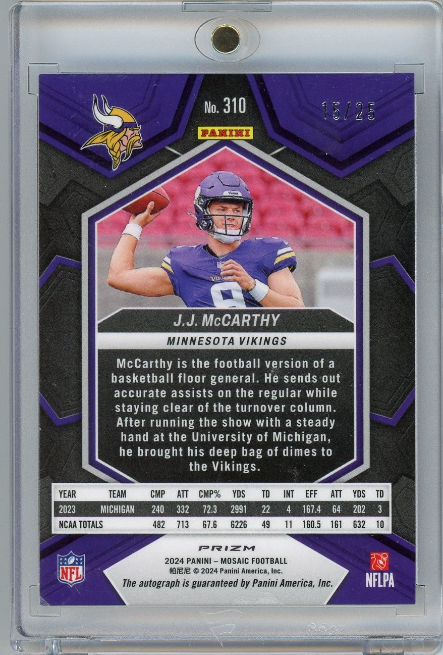 2024 Panini Mosaic White JJ McCarthy #310 /25 Auto Rookie RC Football Card