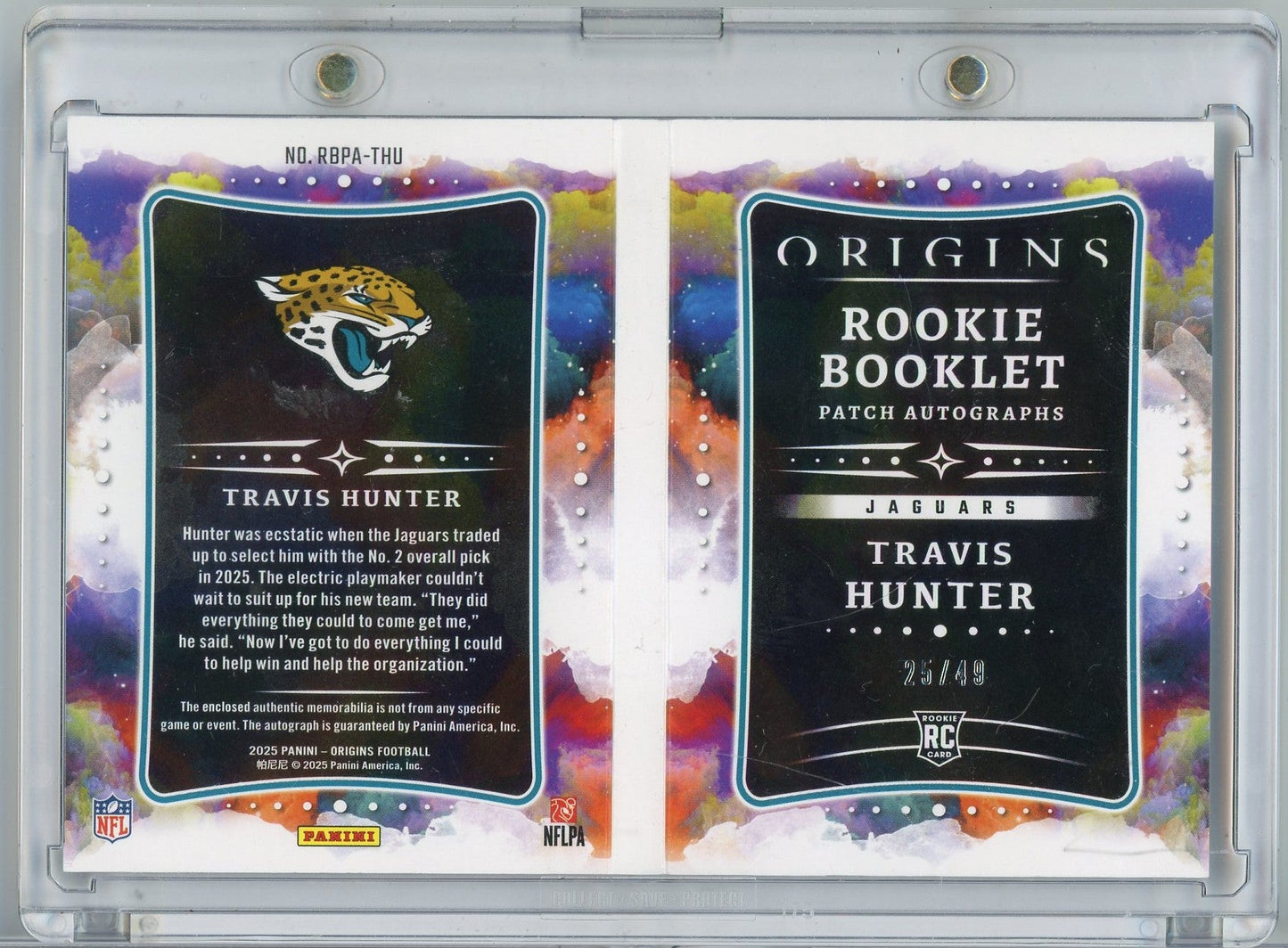 2025 Panini Origins Rookie Booklet Patch Autographs Travis Hunter #RBPA-THU /49 RPA Auto Rookie RC Football Card - Golden Apple Comics