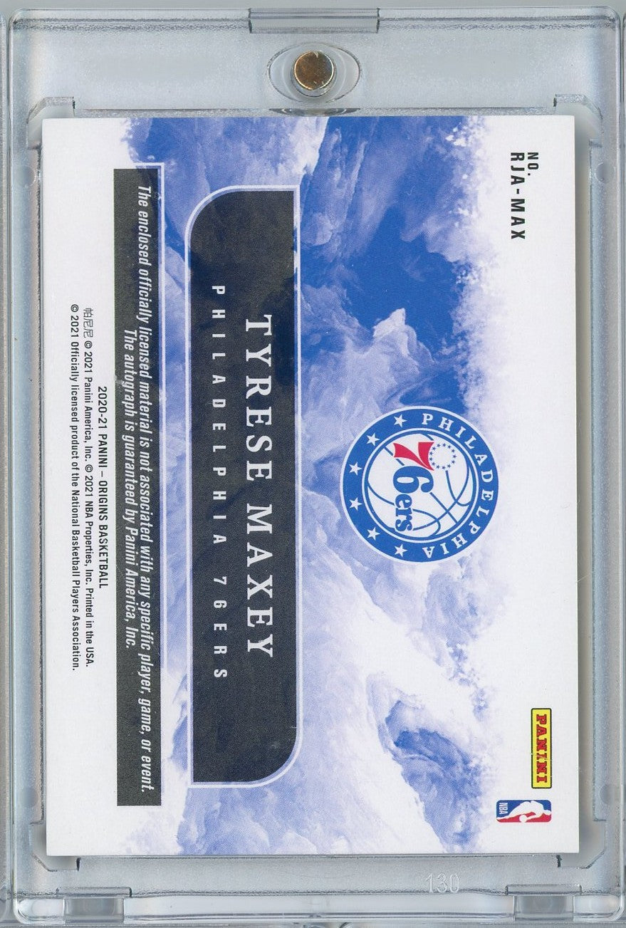 2020 Panini Origins Tyrese Maxey #RJA-MAX /75 Rookie Patch Auto Rookie RC Basketball Card