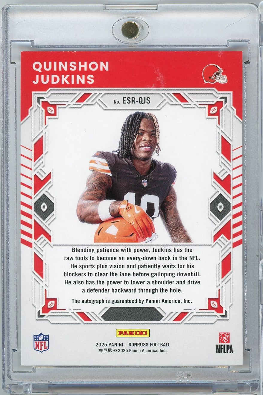 2025 Panini Donruss Quinshon Judkins #ESR-QJS Elite Series Rookies Auto /99 Cleveland Browns Rookie RC Football Card