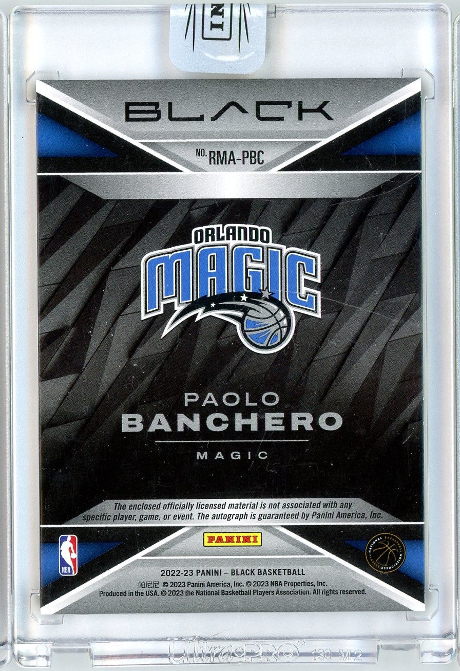 2022 Panini Black Paolo Banchero #RMA-PBC /15 Rookie Patch Auto RPA Rookie RC Basketball Card
