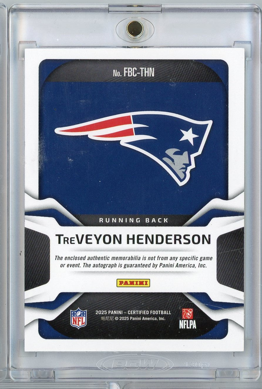 2025 Panini Certified Freshman Fabric TreVeyon Henderson #FBCTHN /20 Relic Auto New England Patriots Rookie RC Football Card - Golden Apple Comics