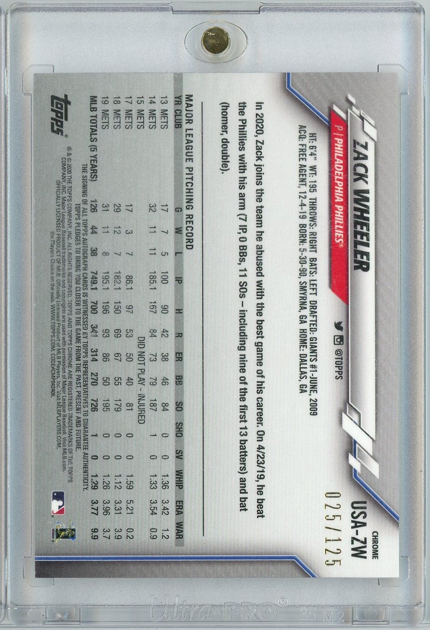 2020 Topps Chrome Zack Wheeler #USAZW /125 Xfractor Auto Philadelphia Phillies Baseball Card - Golden Apple Comics