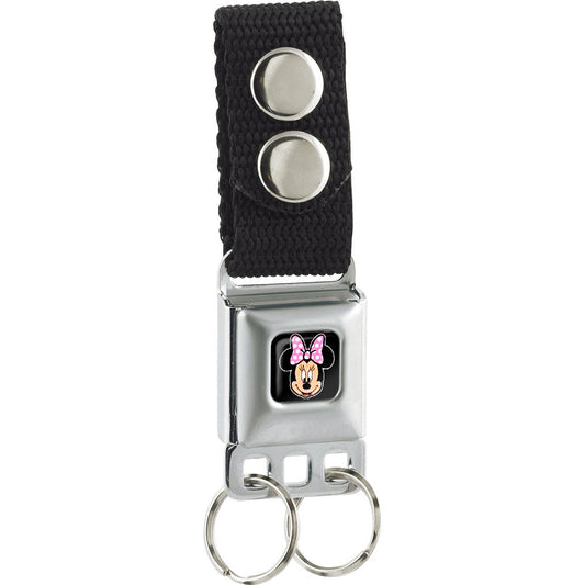 Keychain - Minnie Mouse Face Full Color Pink Polka Dot Black