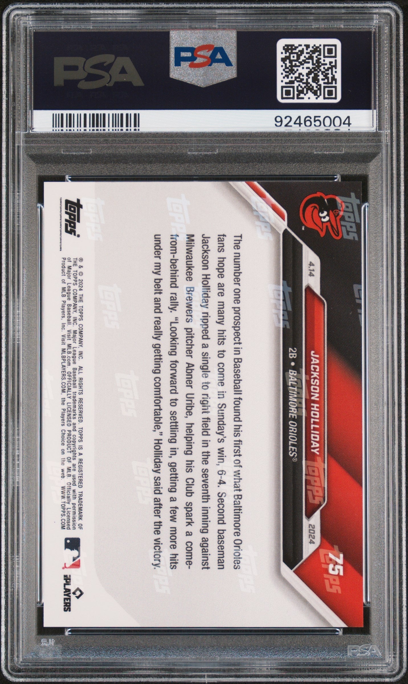 Graded 2024 Topps Now Jackson Holliday #75 Blue #/49 Rookie RC Baseball Card PSA 10 Gem Mint