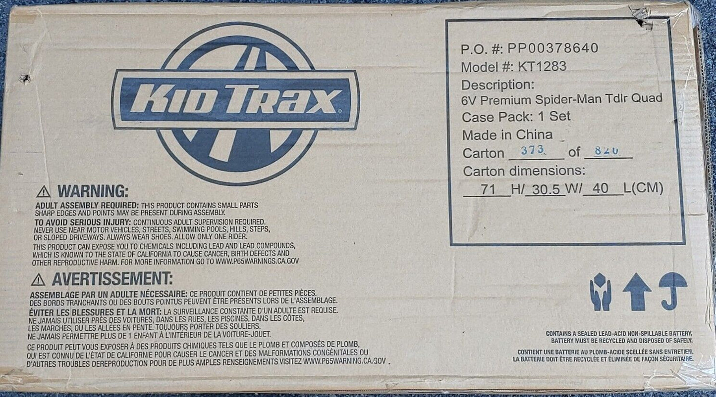 Marvel's Spider-Man 6V Quad Ride-On for Toddlers by Kid Trax (KT1283)