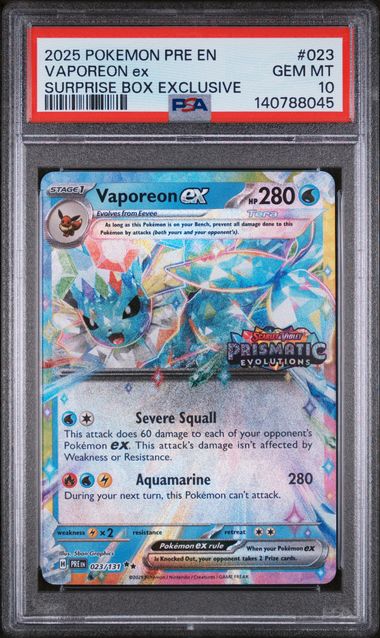 Vaporeon EX Prismatic Stamp Prismatic Surprise Box 23/131 PSA 10 - Golden Apple Comics