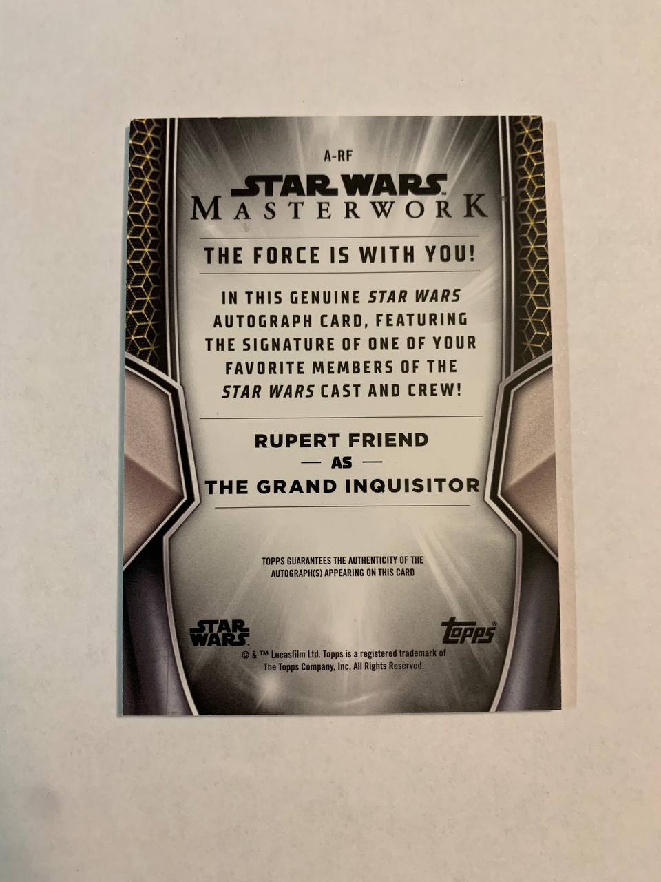 Star Wars Topps Masterworks 2025 Grand Inquisitor Rupert Friend Auto Autograph Signed Trading Card