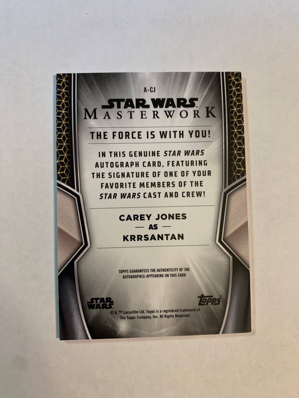 Star Wars Topps Masterworks 2025 Krrsantan Casey Jones Auto Autograph Signed Trading Card