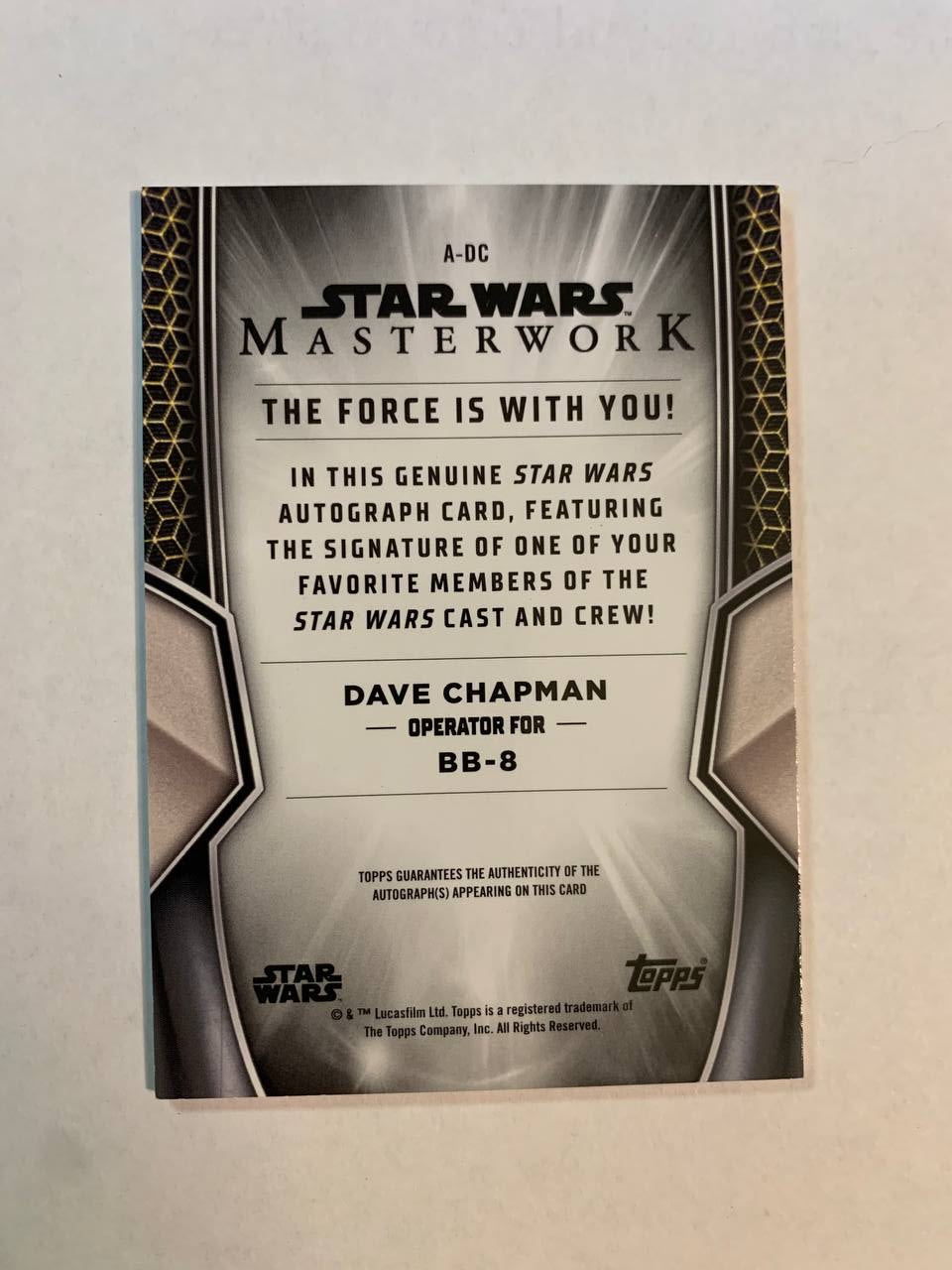 Star Wars Topps Masterworks 2025 BB-8 Droid Dave Chapman Auto Autograph Signed Trading Card