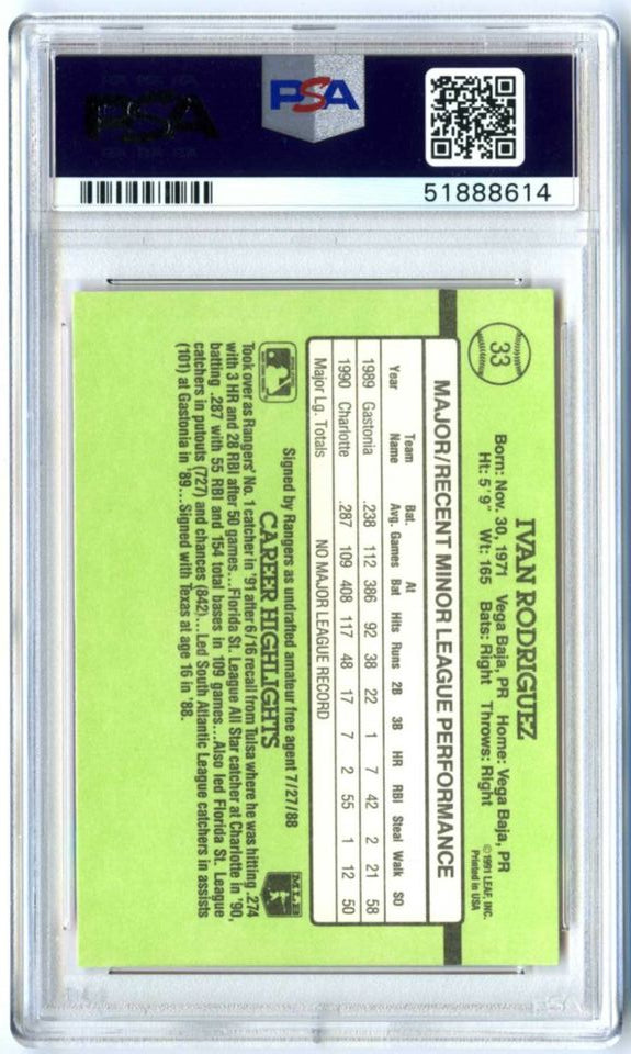 Graded 1991 Panini Donruss Rookies Ivan Rodriguez #33 Rookie RC Baseball Card PSA 10 Gem Mint