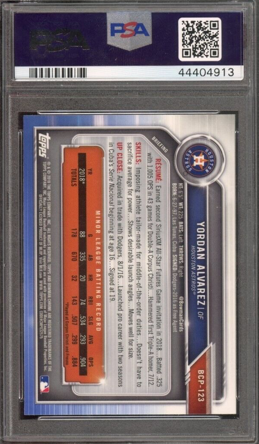 Graded 2019 Topps Bowman Yordan Alvarez #123 Prospects Chrome Rookie RC Baseball Card PSA 10 Gem Mint