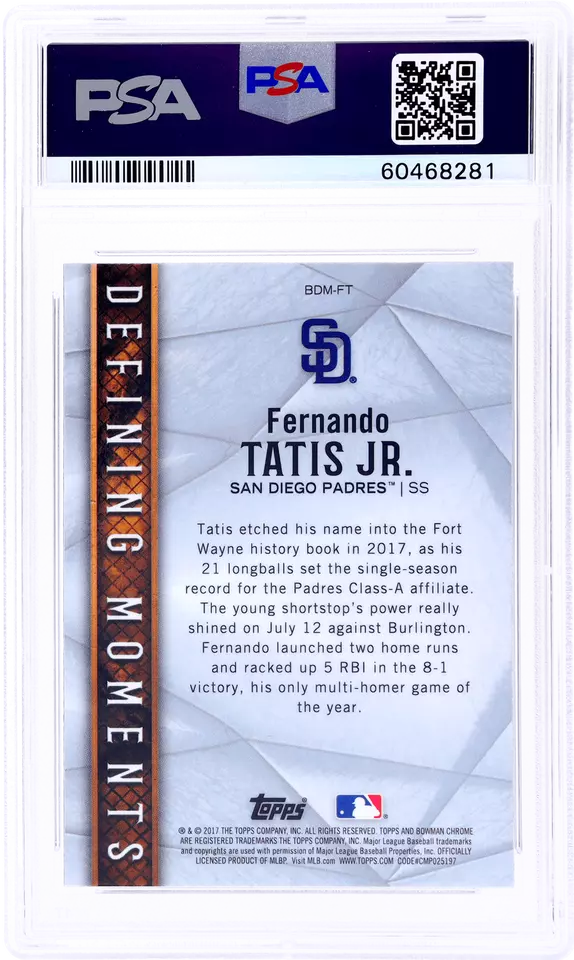 Graded 2017 Topps Bowman Draft Fernando Tatis Jr. #BDMFT Bowman Defining Moments Rookie RC Baseball Card PSA 10 Gem Mint