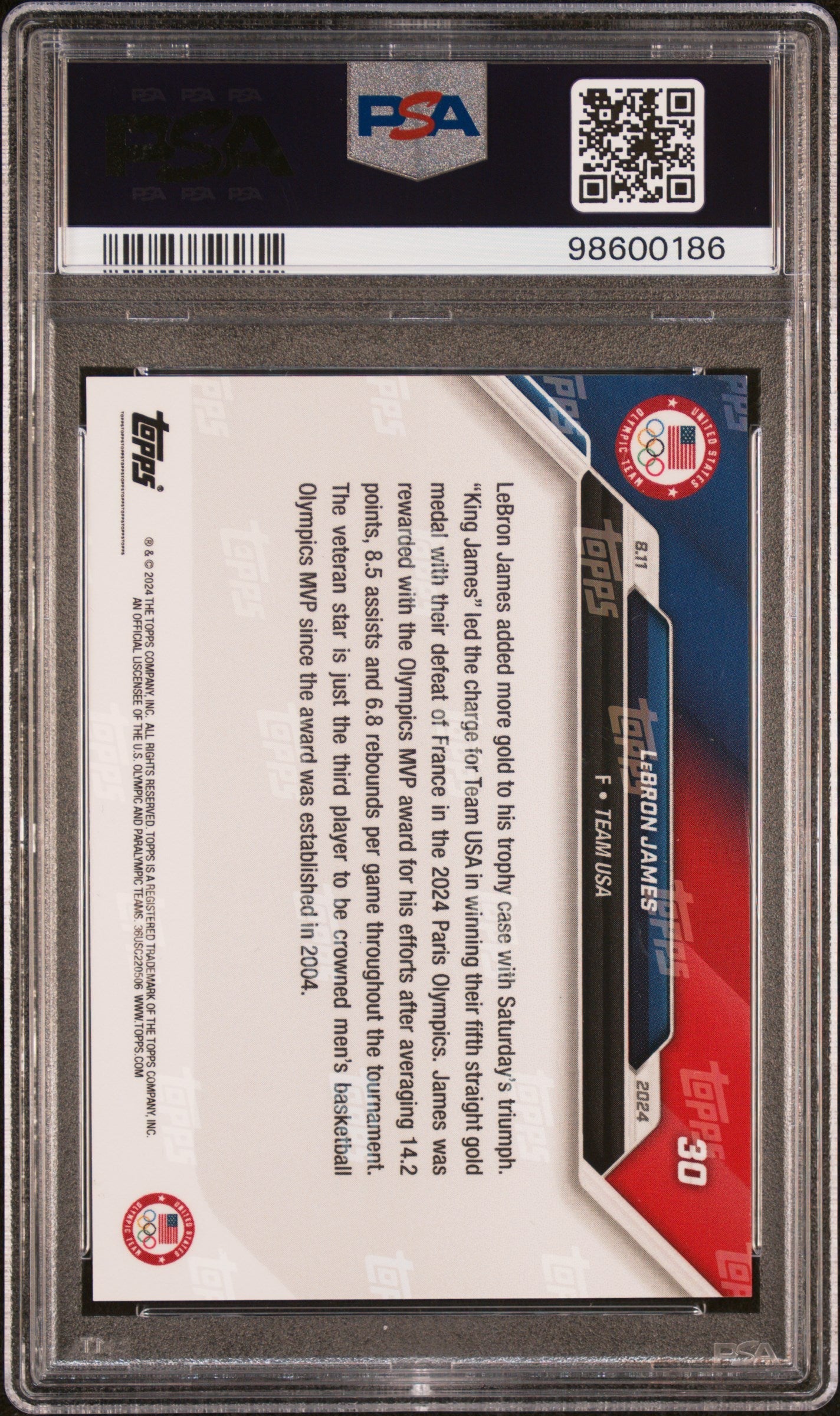 Graded 2024 Topps Now Olympics LeBron James #30 Basketball Card PSA 10 Gem Mint