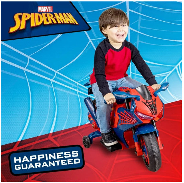 6V Spider-Man Ride-On Motorcycle Toy for Kids Ages 3+ with Rechargeable Battery