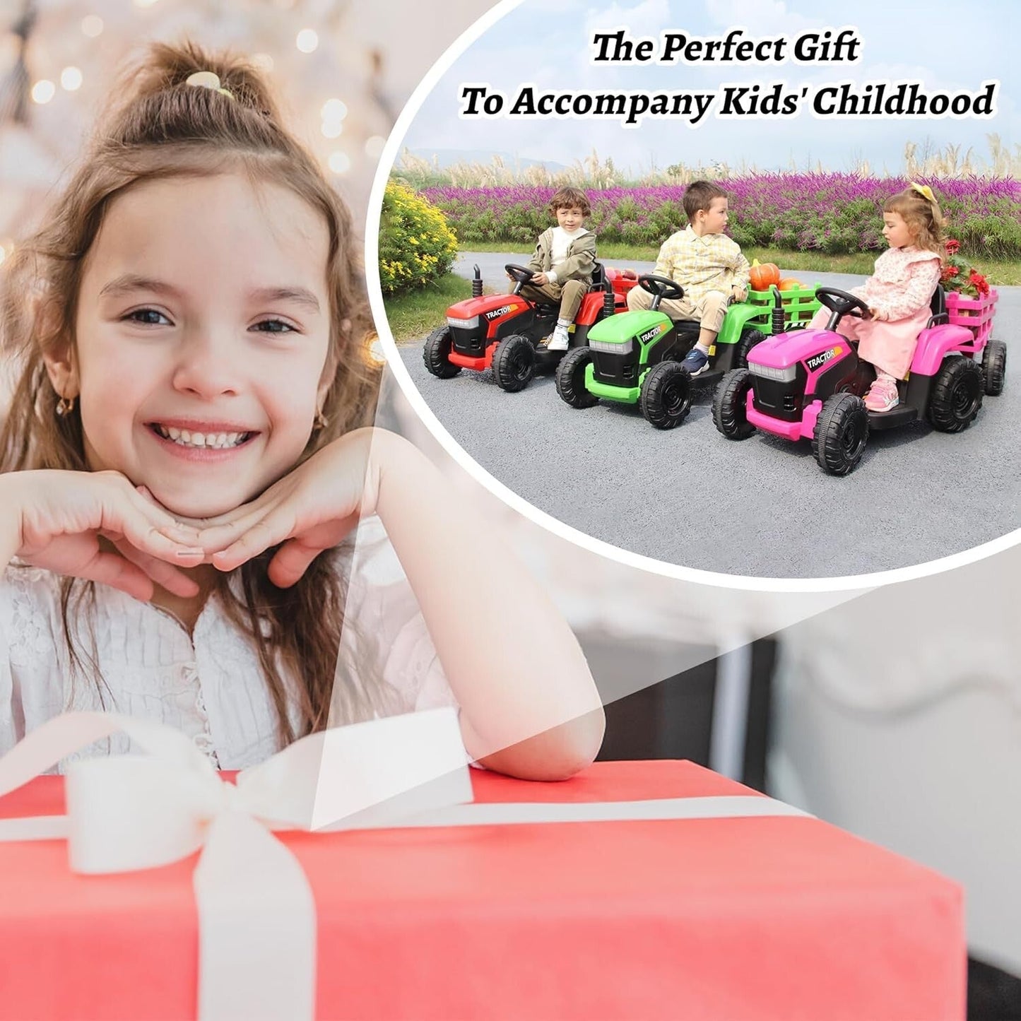 12V Battery-Powered Kids Ride-On Tractor Toy with Trailer and 35W Dual Motors