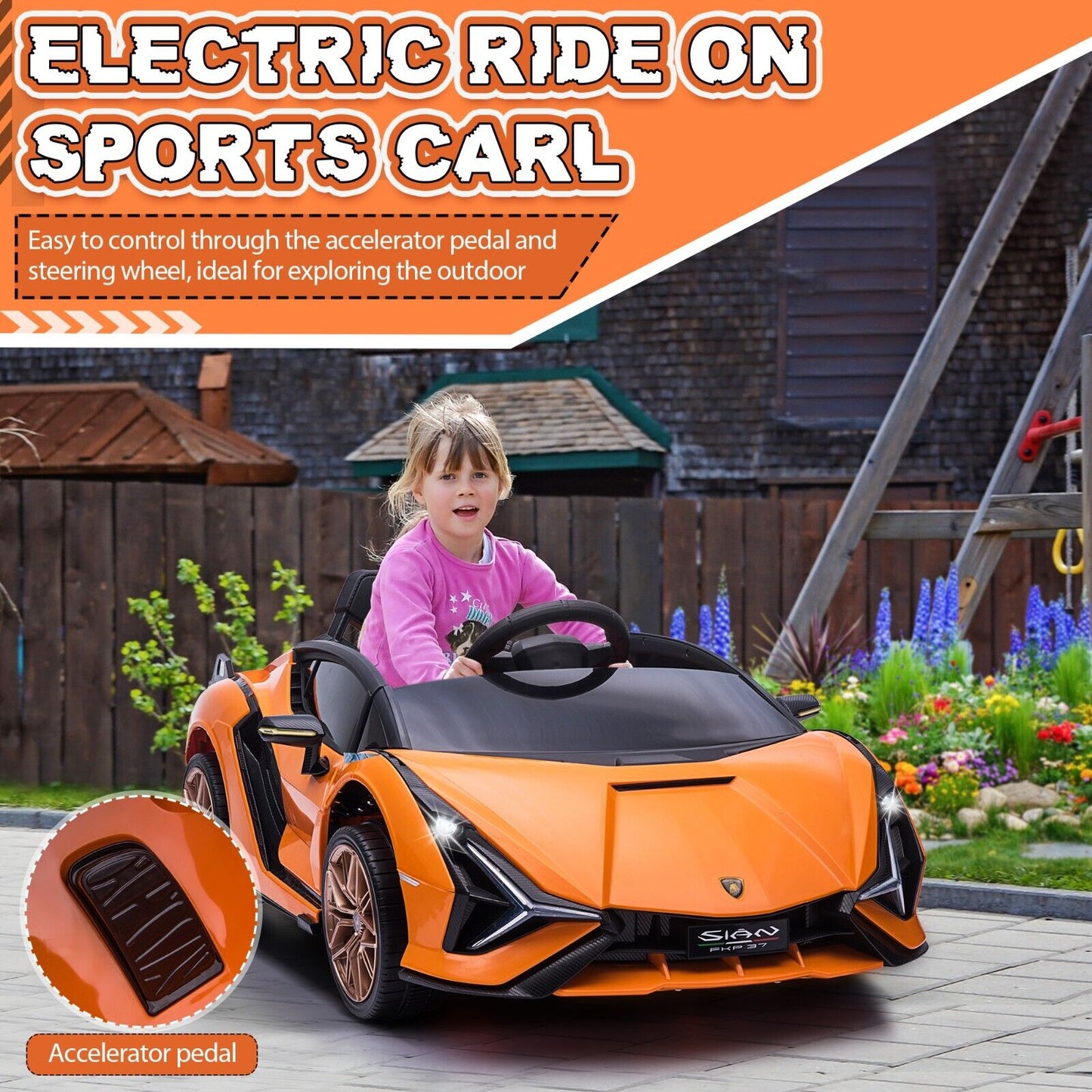 TOBBI 12V Licensed Lamborghini Sian Ride On Car for Kids with Remote Control and Battery Power