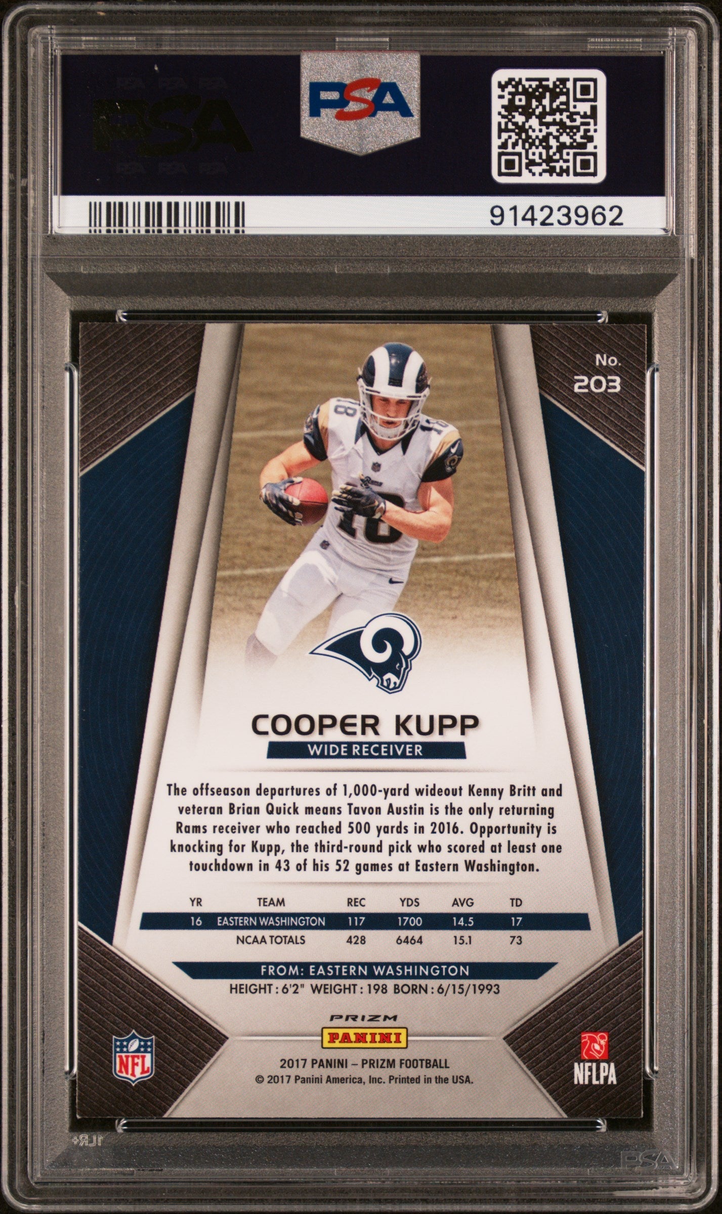 Graded 2017 Panini Prizm Cooper Kupp #203 Prizm Rookie RC Football Card PSA 10 Gem Mint