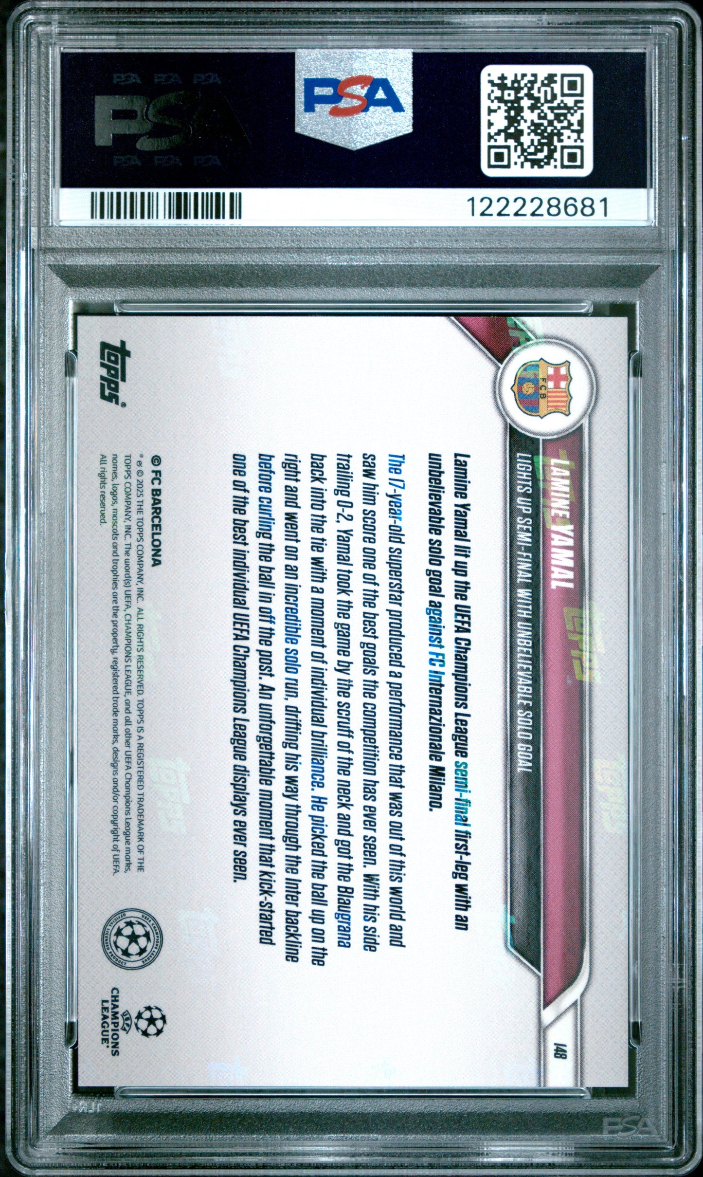 Graded 2024 Topps Now UCL Lamine Yamal #148 Orange Foil /25 Rookie RC Soccer Card PSA 10 Gem Mint