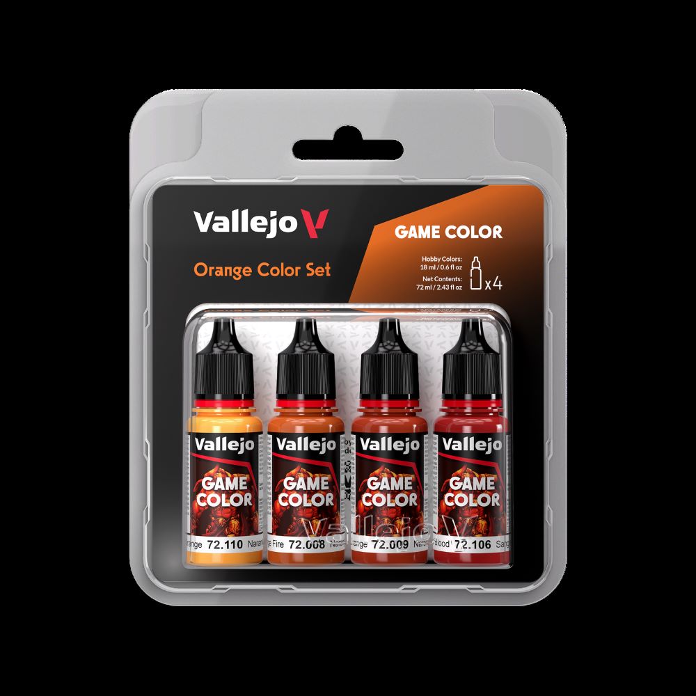 Vallejo 72381 18ml Bottle Orange (Base, Shadow, Light) Game Color Paint Set (4 C