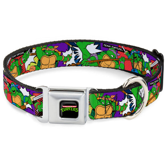 Classic TMNT Logo Seatbelt Buckle Collar - Classic Teenage Mutant Ninja Turtles Action Poses/TEAM TURTLES