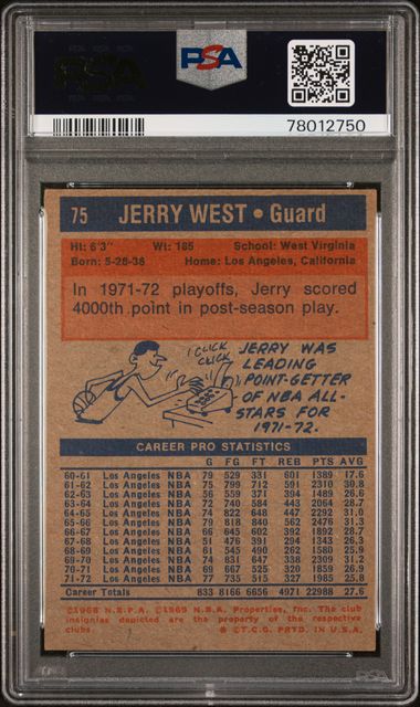 Graded 1972 Topps Jerry West #75 Basketball Card PSA 5 Excellent