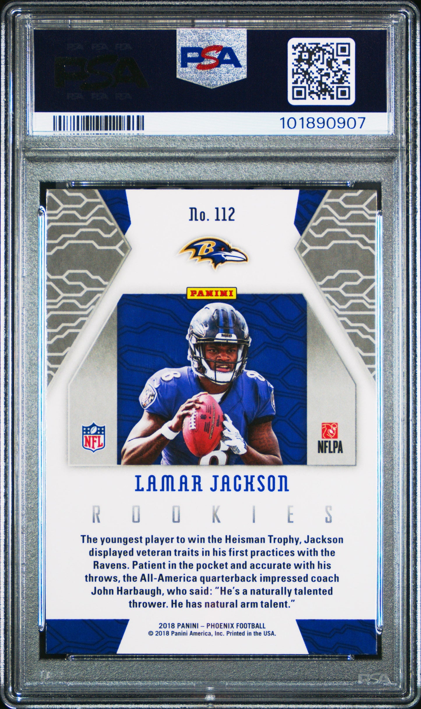 Graded 2018 Panini Phoenix Lamar Jackson #112 Rookie RC Football Card PSA 10 Gem Mint