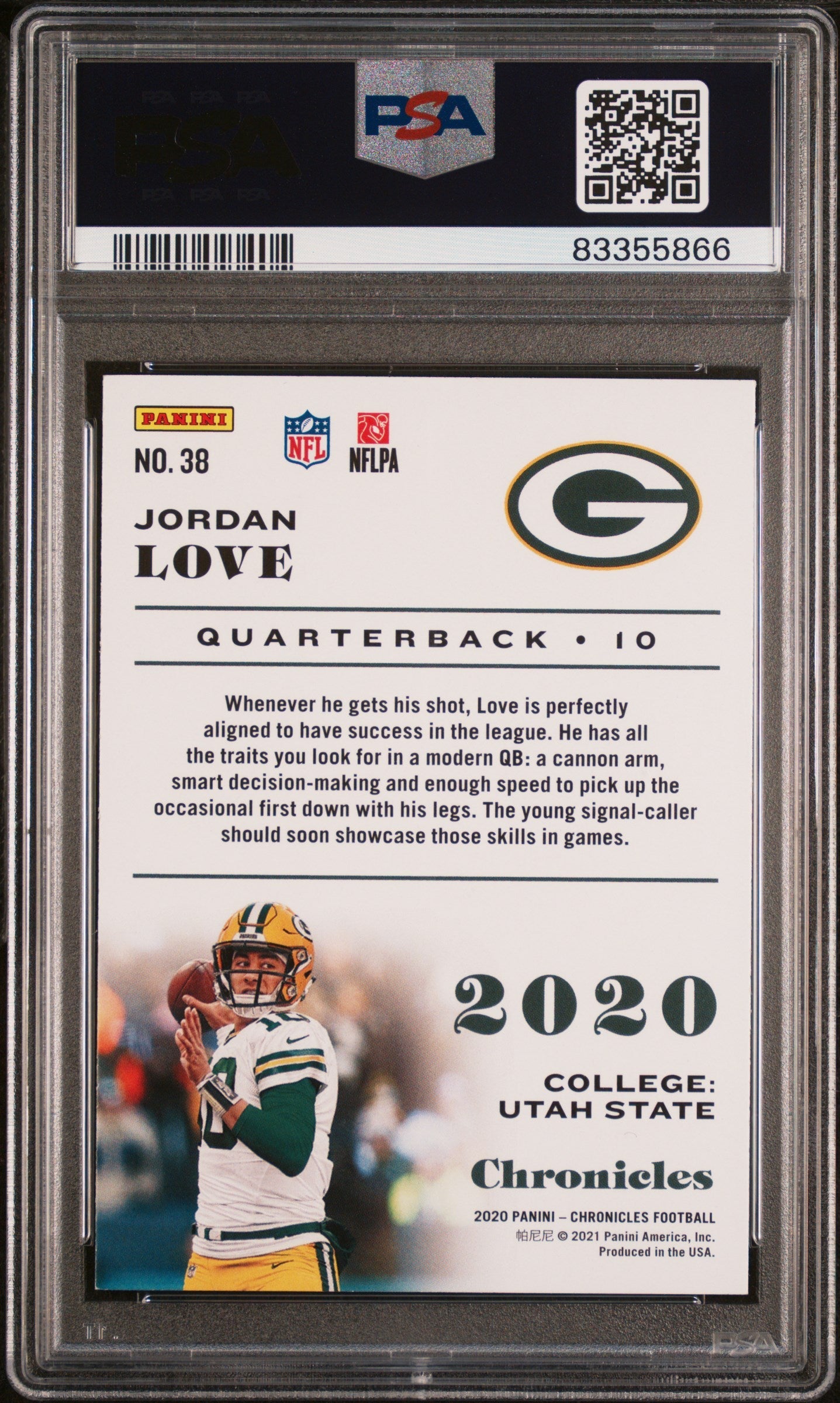 Graded 2020 Panini Chronicles Jordan Love #38 Teal Rookie RC Football Card PSA 10 Gem Mint