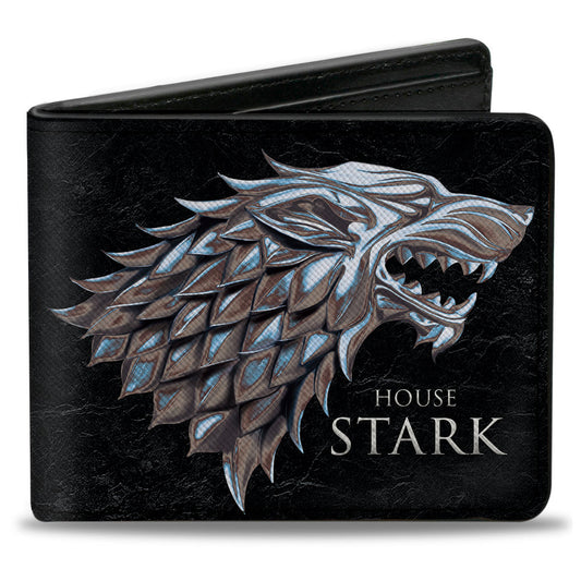 Bi-Fold Wallet - Game of Thrones HOUSE OF STARK Direwolf Sigil Black Silver Grays