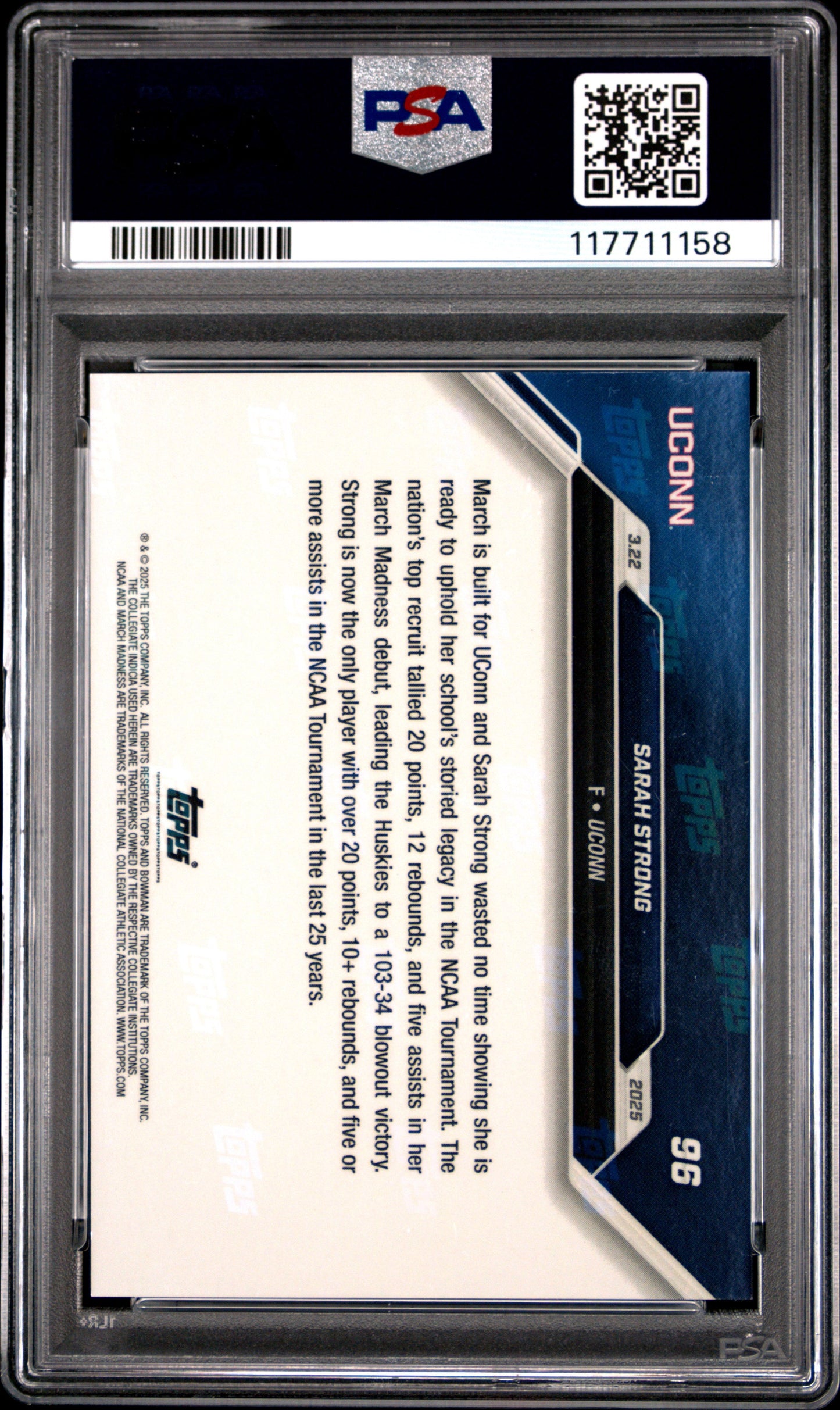 Graded 2024 Topps Bowman U Now Sarah Strong #96 Purple /25 Rookie RC Basketball Card PSA 10 Gem Mint