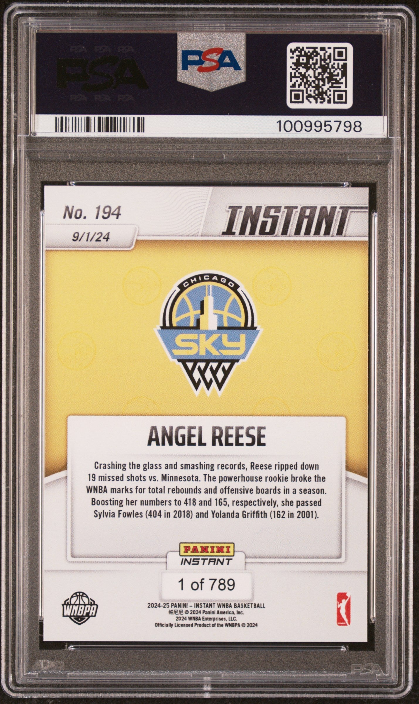Graded 2024 Panini Instant WNBA Angel Reese #194 Rookie RC Basketball Card PSA 10 Gem Mint