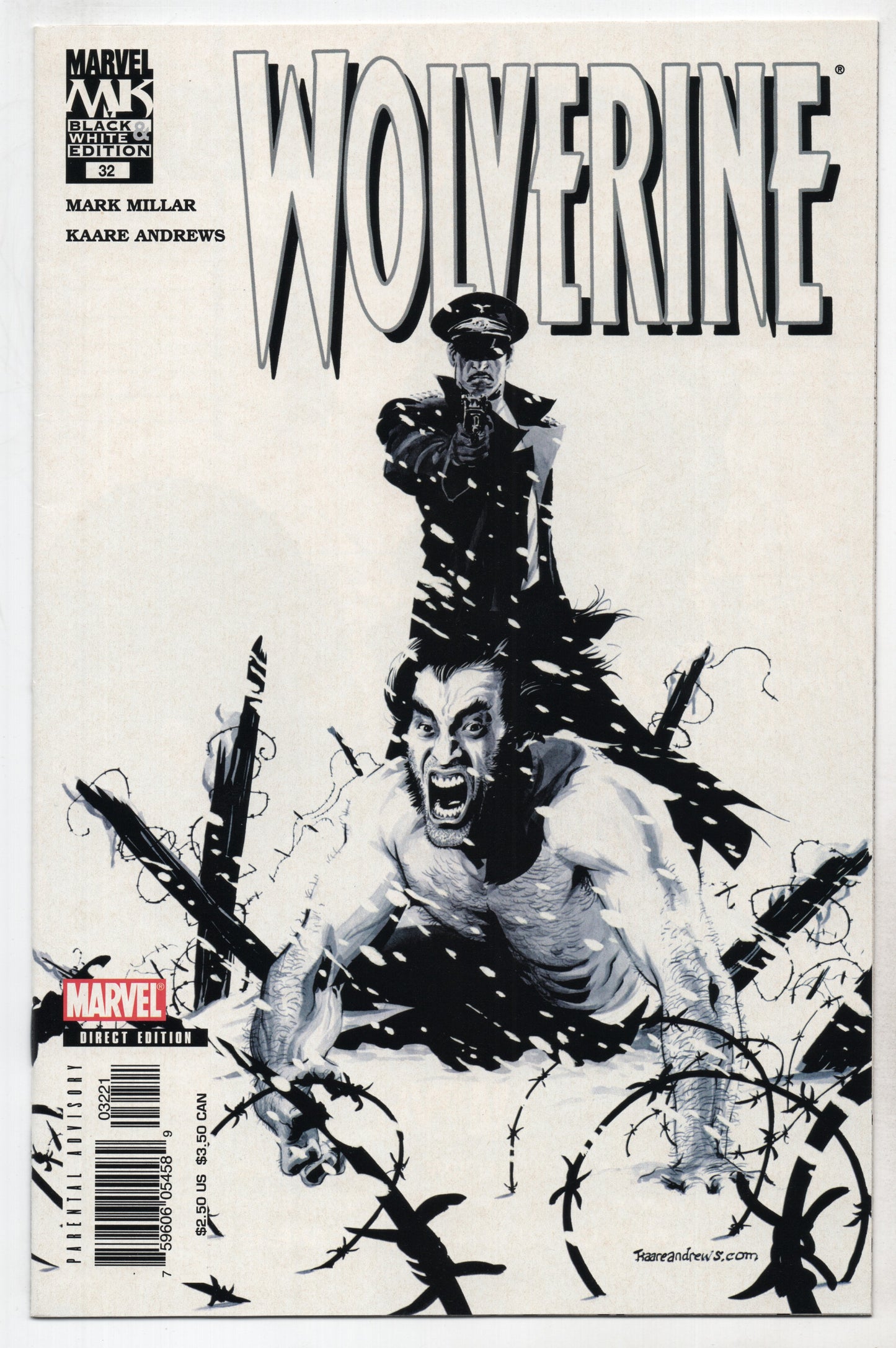 Wolverine 32 B 2nd Series Marvel 2005 NM- Kaare Andrews BW Variant - Golden Apple Comics