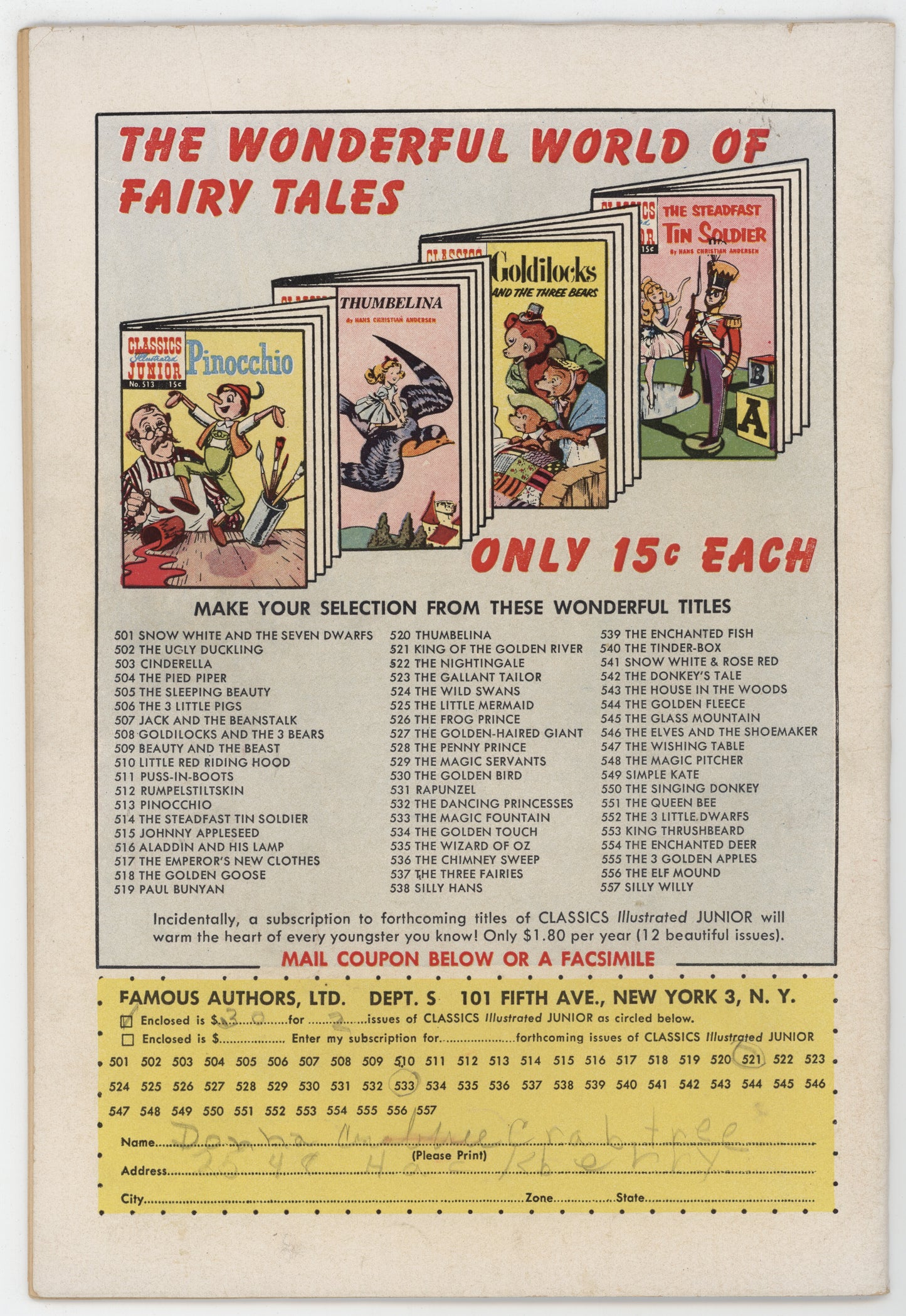Classics Illustrated Junior 528 Gilberton 1956 FR Penny Prince HRN 557 - Golden Apple Comics