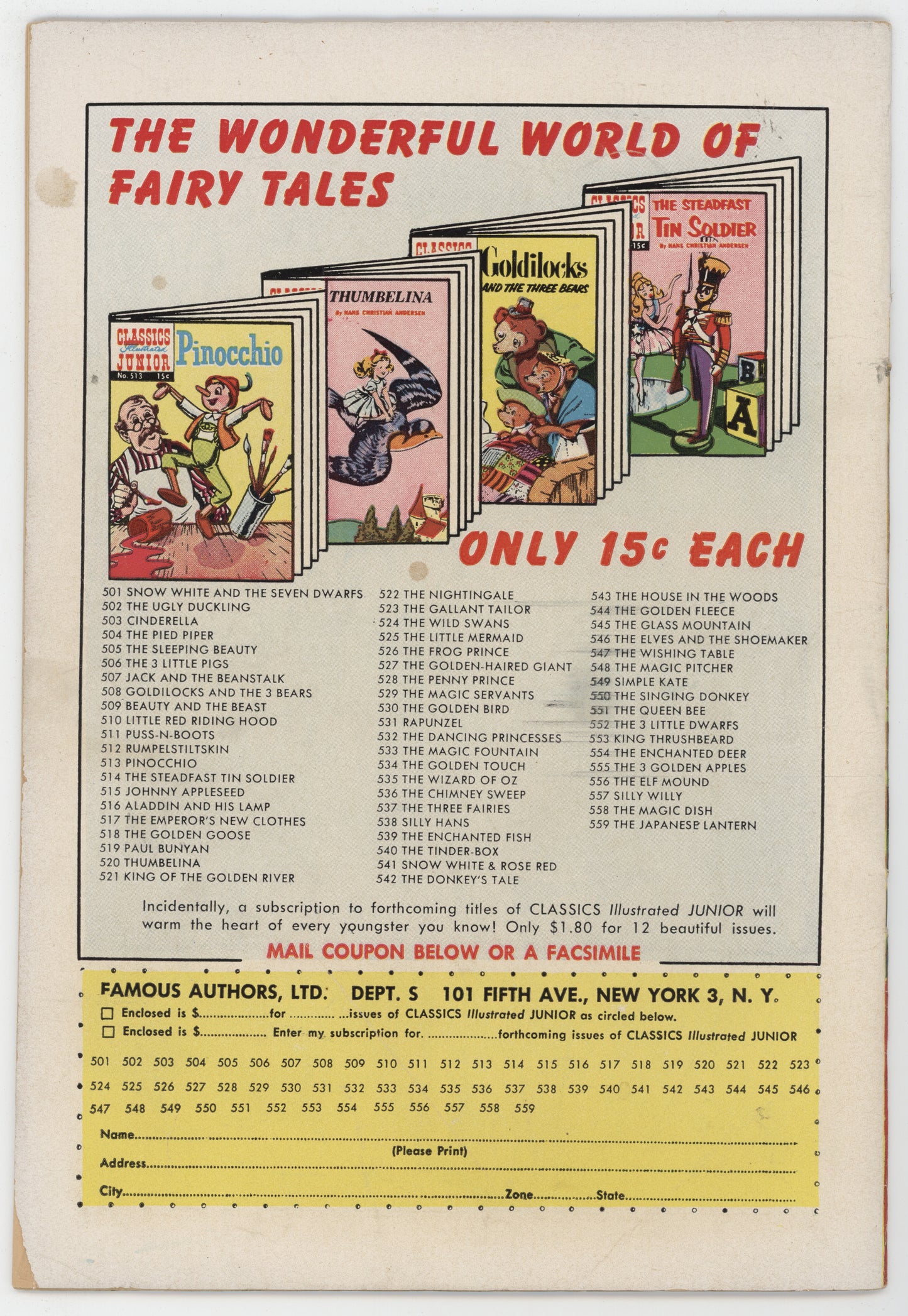 Classics Illustrated Junior 529 Gilberton 1956 FN Magic Servants HRN 559