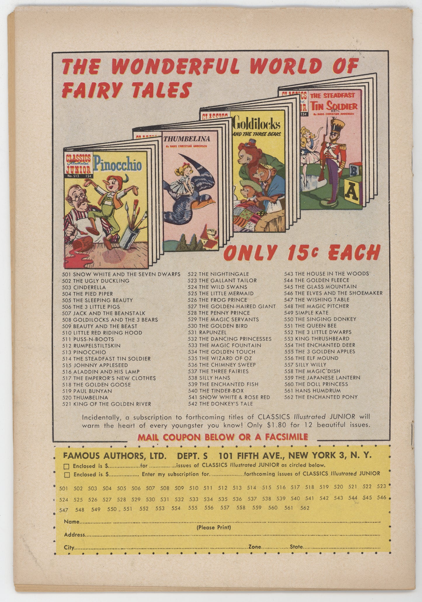 Classics Illustrated Junior 539 Gilberton 1957 VG Enchanted Fish HRN 562