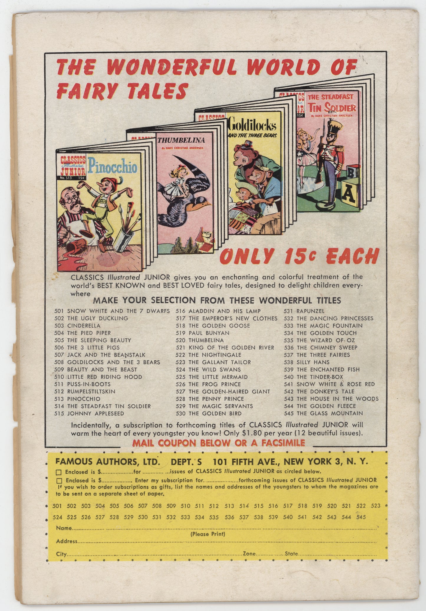 Classics Illustrated Junior 545 Gilberton 1957 FR Glass Mountain HRN 545 - Golden Apple Comics