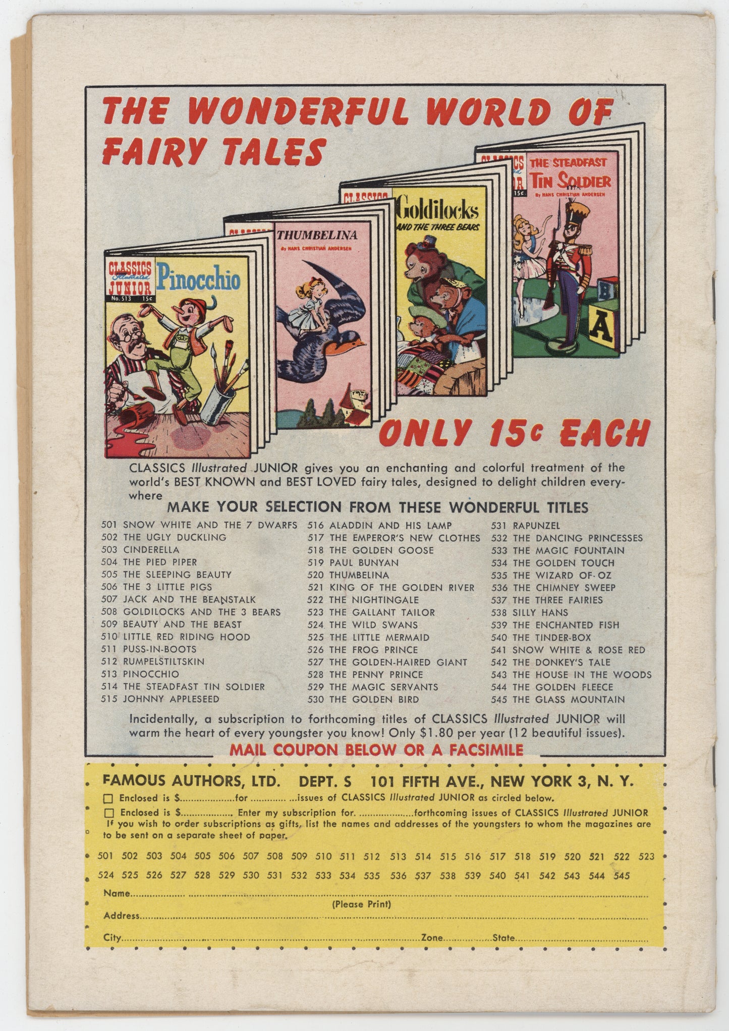 Classics Illustrated Junior 548 Gilberton 1958 FR Magic Pitcher HRN 545 - Golden Apple Comics