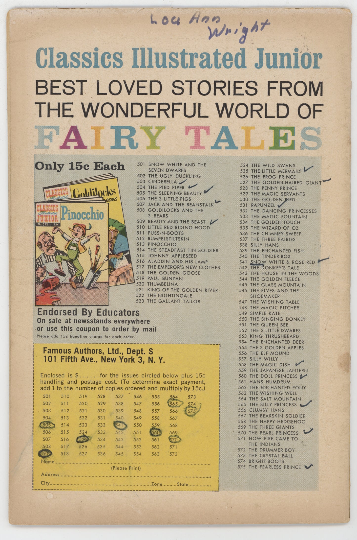 Classics Illustrated Junior 507 Gilberton 1954 GD VG Jack And The Beanstalk HRN 575 - Golden Apple Comics