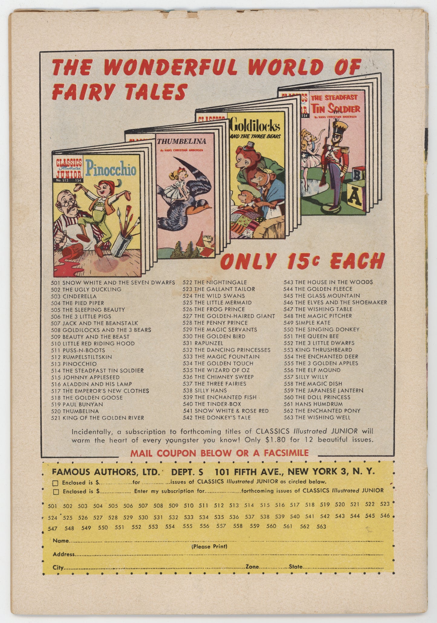 Classics Illustrated Junior 563 Gilberton 1959 FR Wishing Well HRN 563 LB Cole - Golden Apple Comics