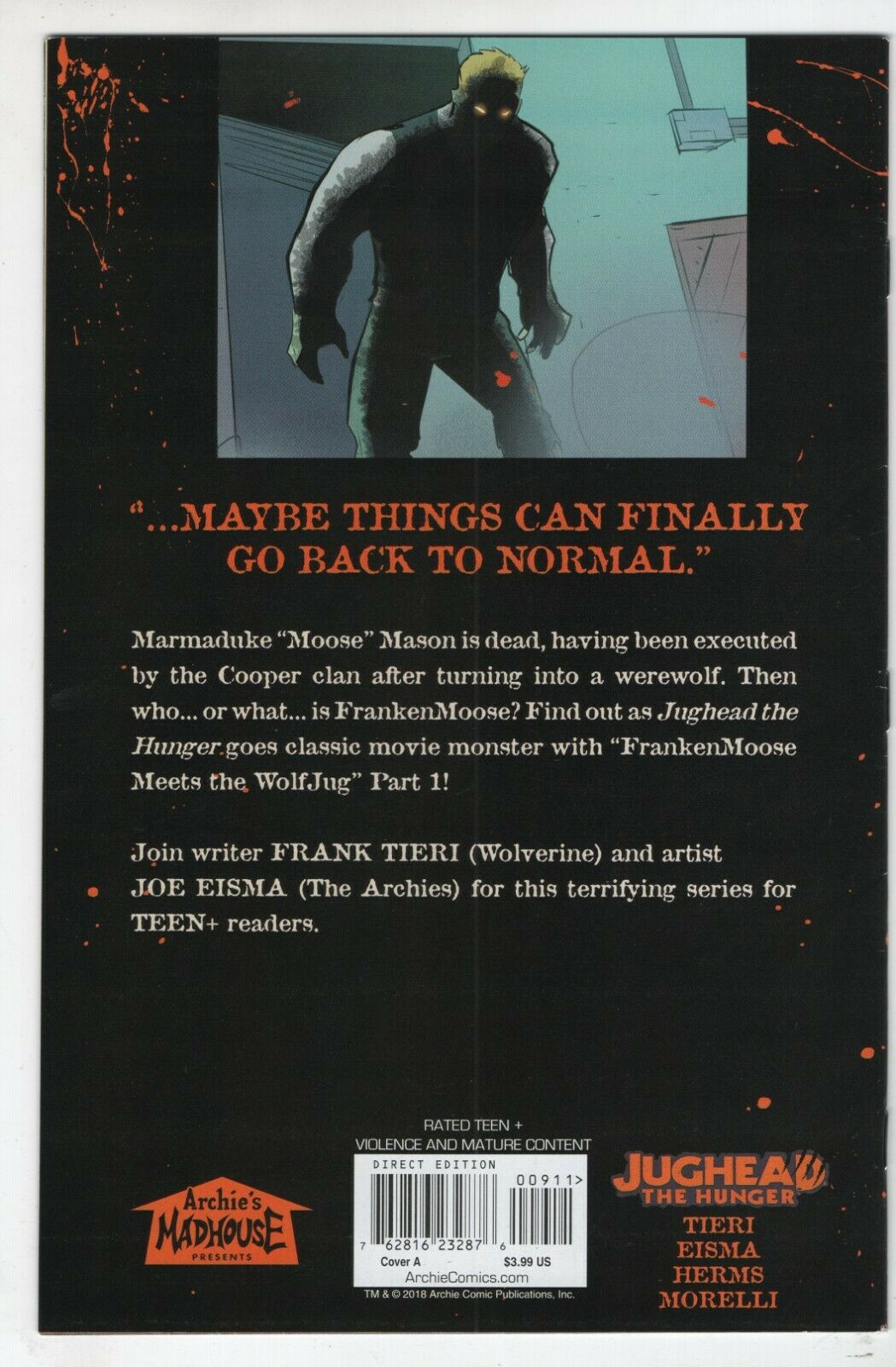 Jughead The Hunger 9 A Archie 2018 VF Adam Gorham Werewolf FrankenMoose