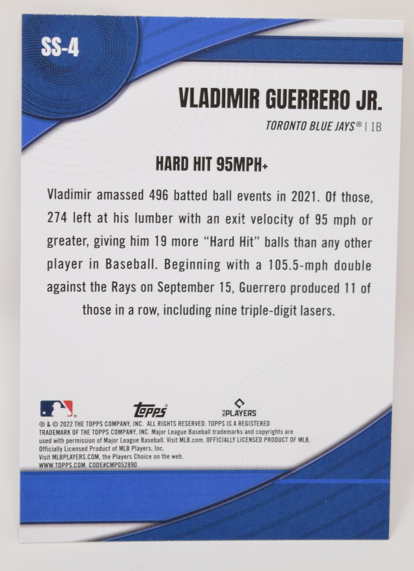 Vladimir Guerrero Jr Topps 2022 Baseball Significant Statistics Blue Jays Card SS-4