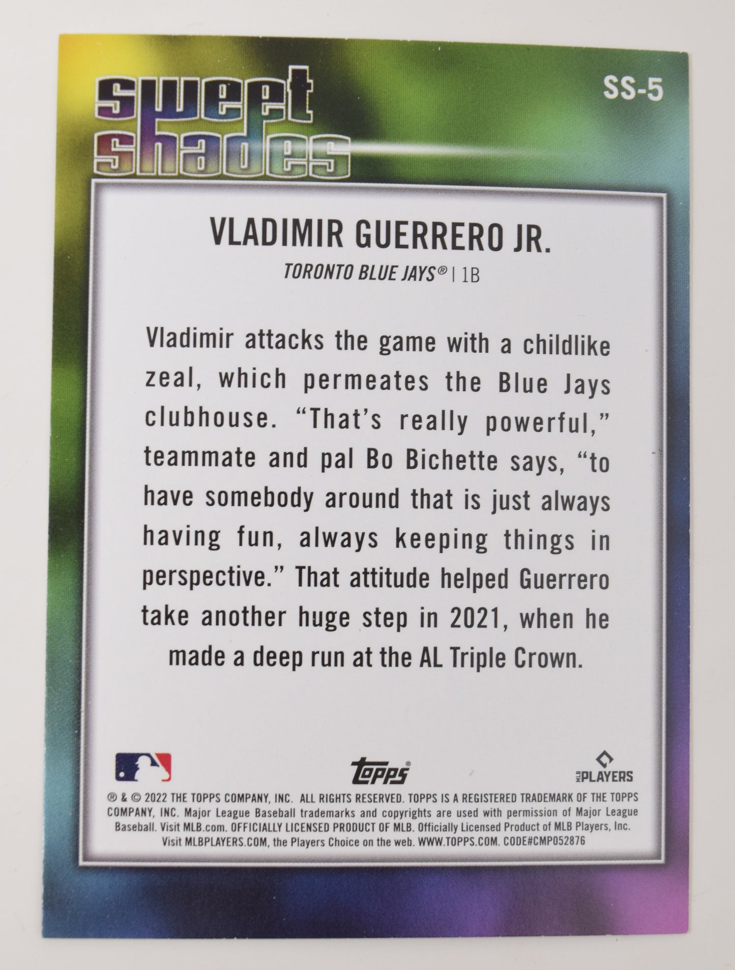 Vladimir Guerrero Jr Topps 2022 Baseball Sweet Shades Blue Jays Card SS-5