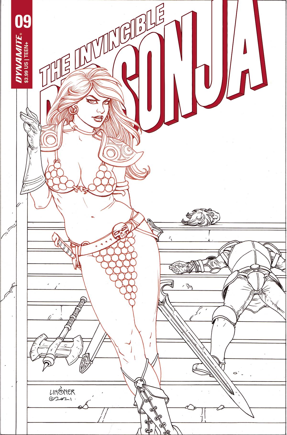 Invincible Red Sonja #9 I 1:25 Joseph Michael Linsner B&W Variant (06/08/2022) Dynamite