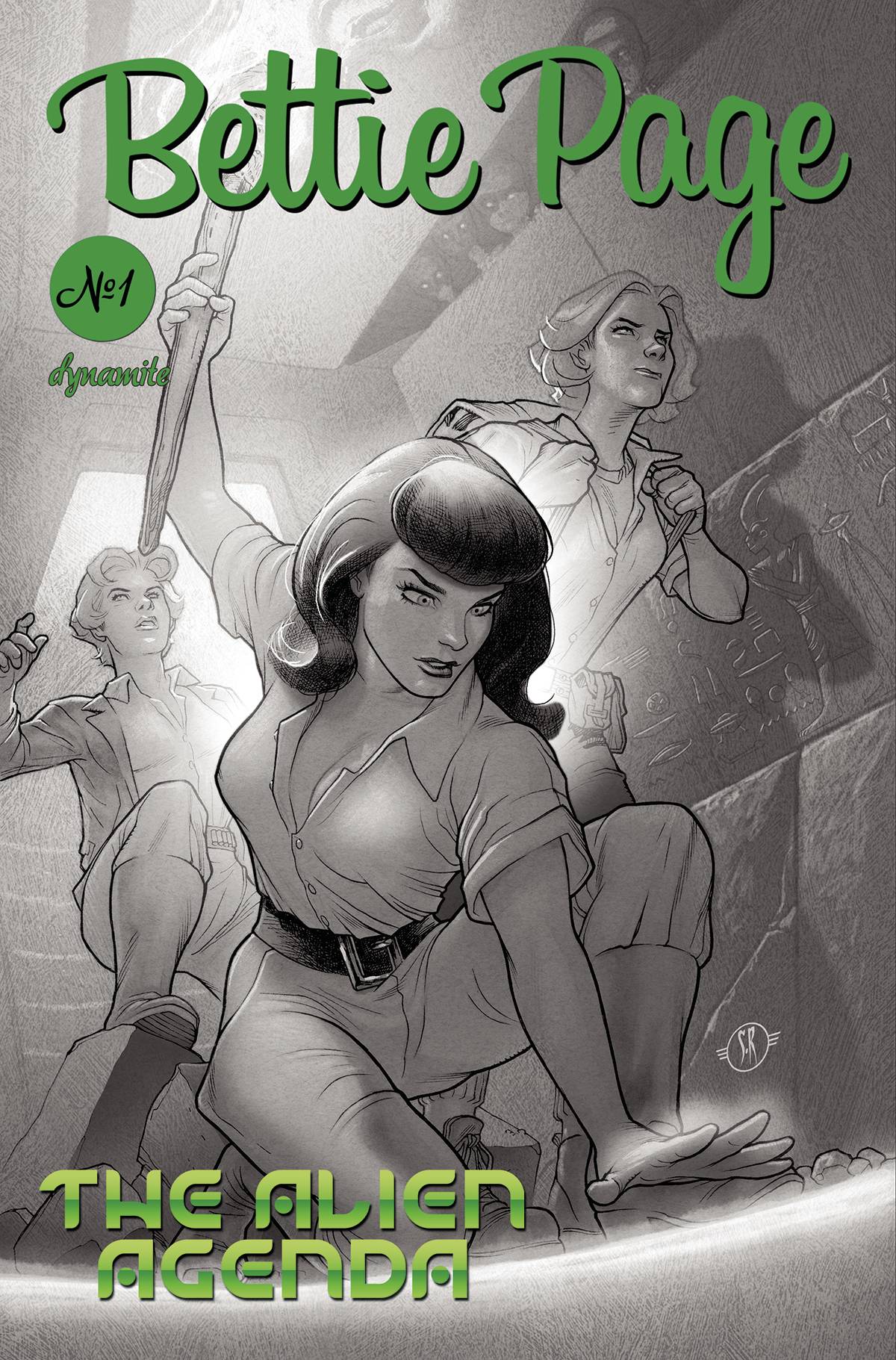 Bettie Page Alien Agenda #2 G 1:20 Stephane Roux B&W Variant (04/13/2022) Dynamite