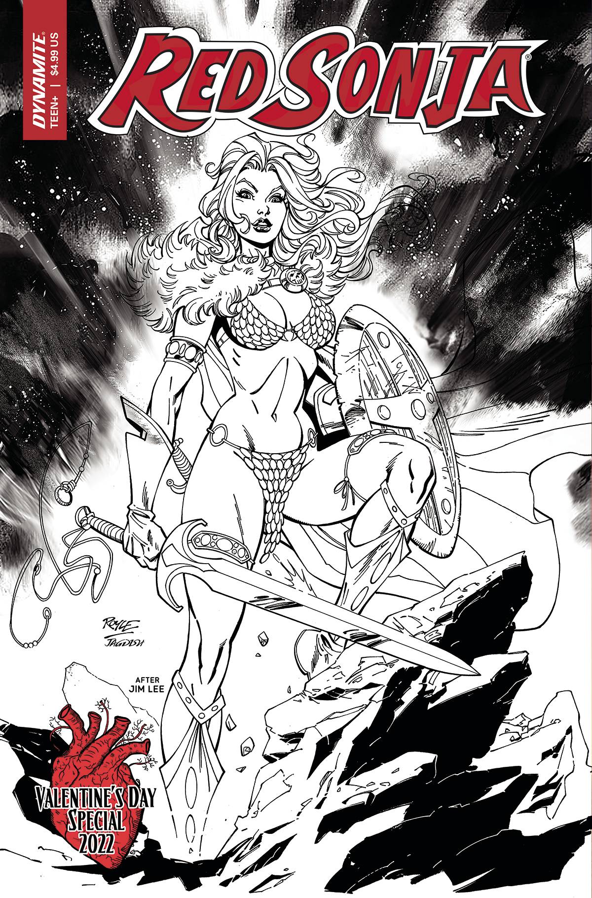 Red Sonja Valentines Sp J 1:15 John Royle B&W FOC Bonus Homage Variant (02/02/2022) Dynamite