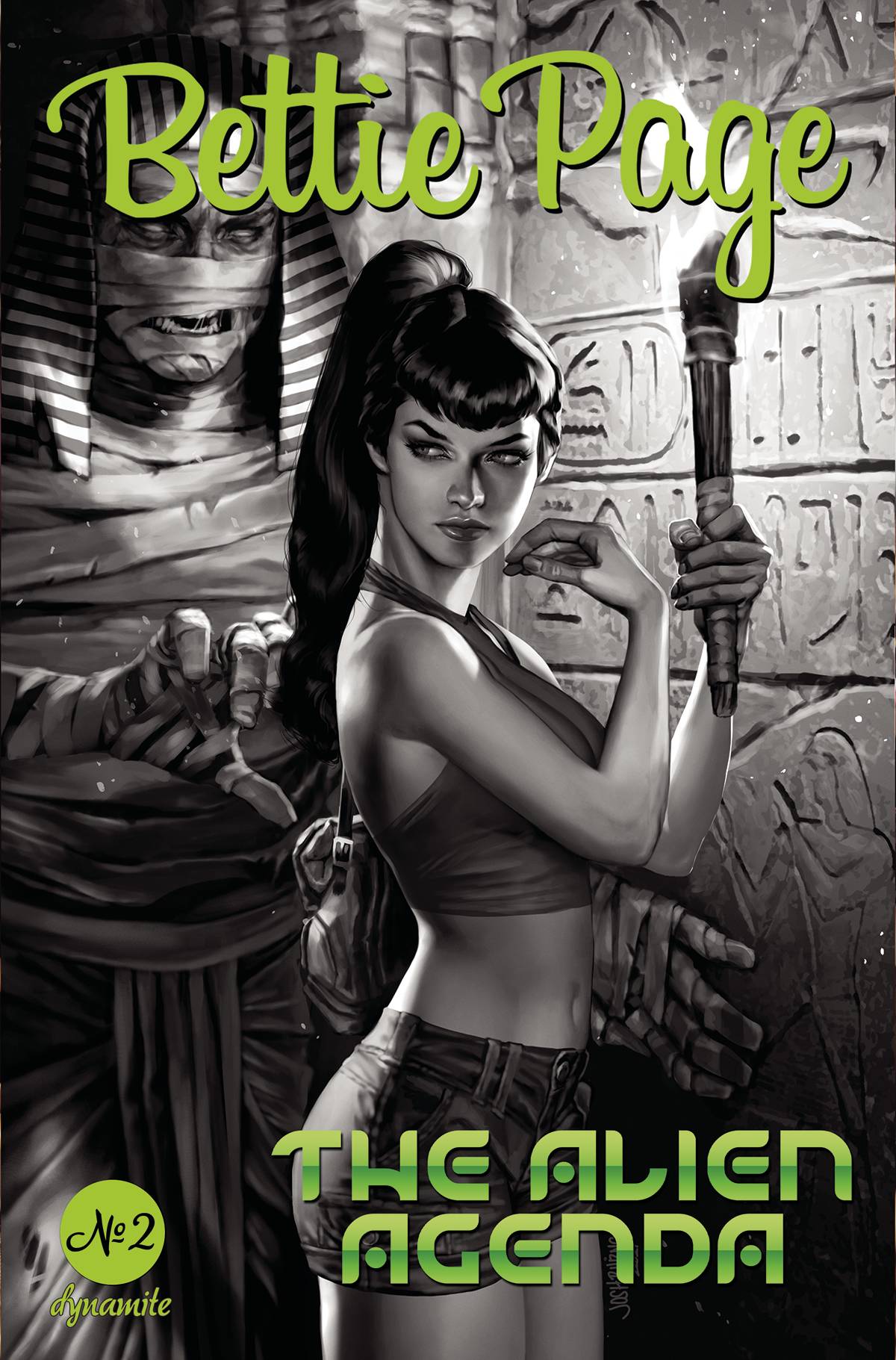 Bettie Page Alien Agenda #2 P 1:11 Josh Burns B&W FOC Bonus Variant (04/13/2022) Dynamite