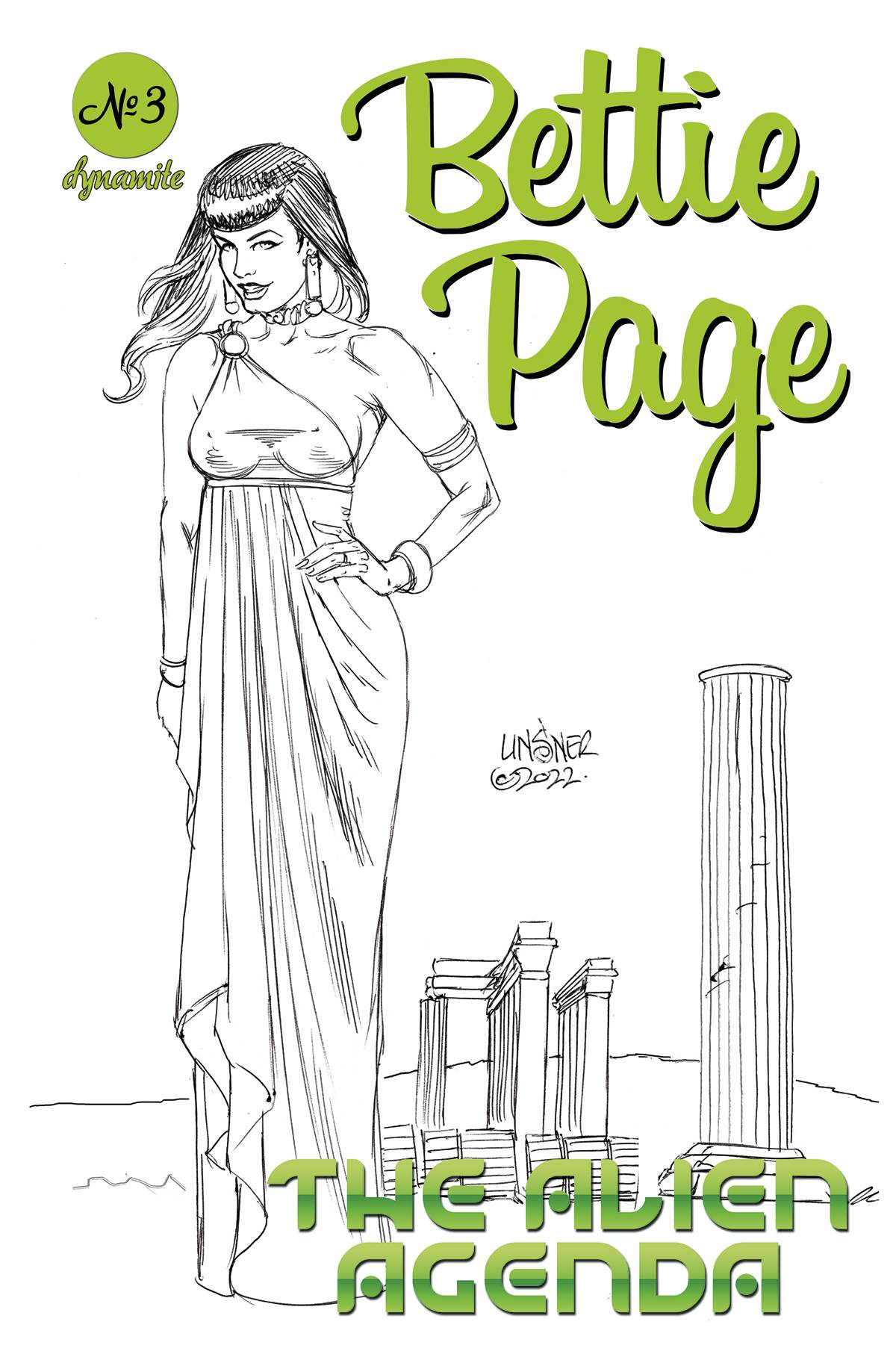 Bettie Page Alien Agenda #3 P 1:7 Joseph Michael Linsner FOC Bonus Variant GGA (05/11/2022) Dynamite - Golden Apple Comics