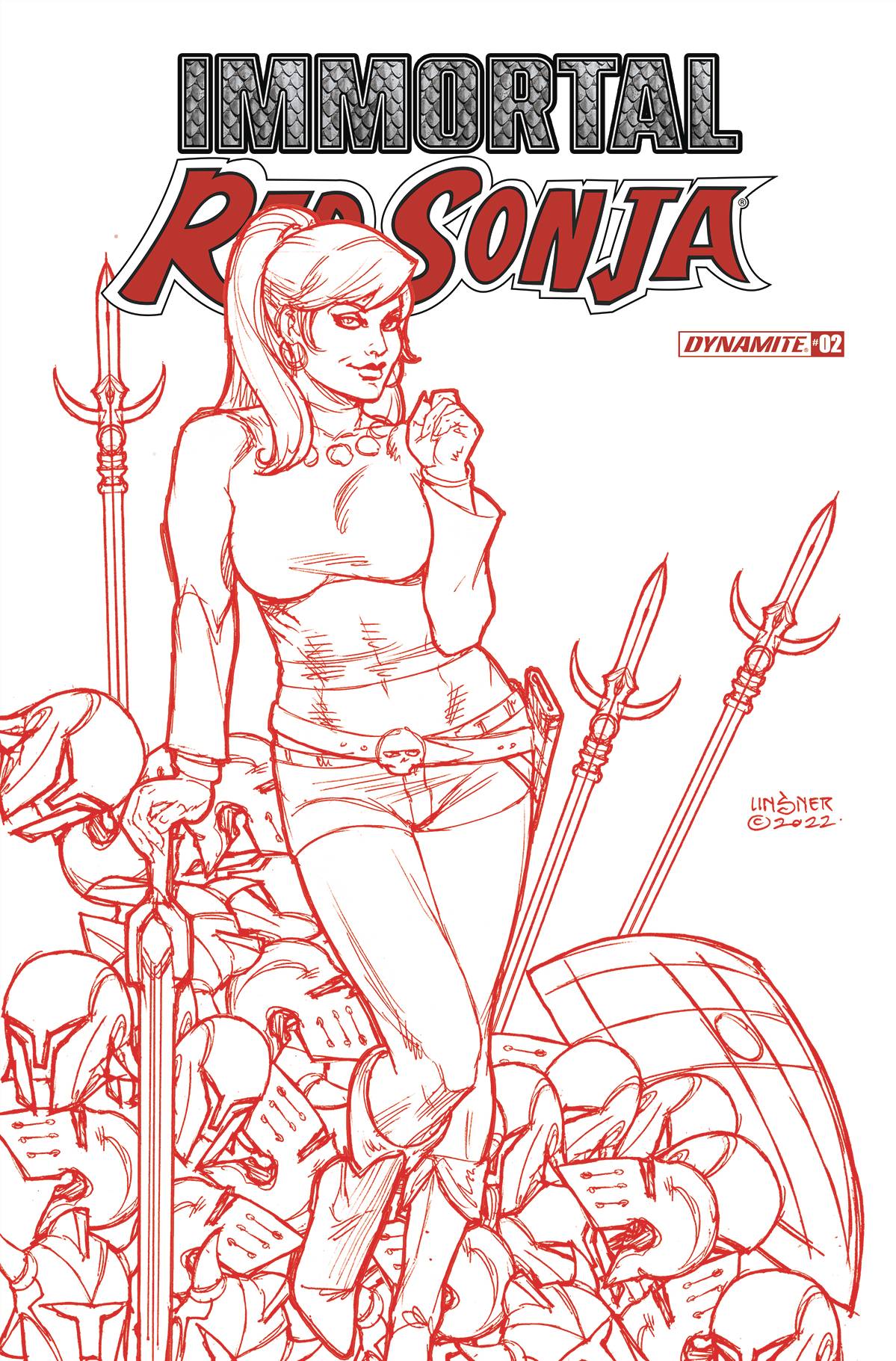 Immortal Red Sonja #2 T 1:15 Joseph Michael Linsner Fiery Red FOC Bonus Variant GGA (05/11/2022) Dynamite - Golden Apple Comics