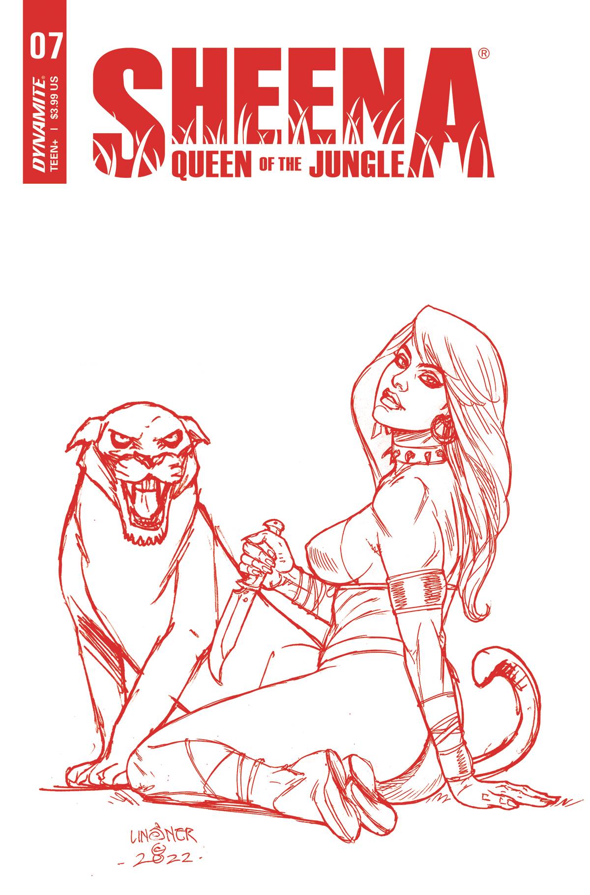 Sheena Queen Jungle #7 P 1:10 Joseph Michael Linsner Fiery Red FOC Bonus Variant (06/22/2022) Dynamite - Golden Apple Comics