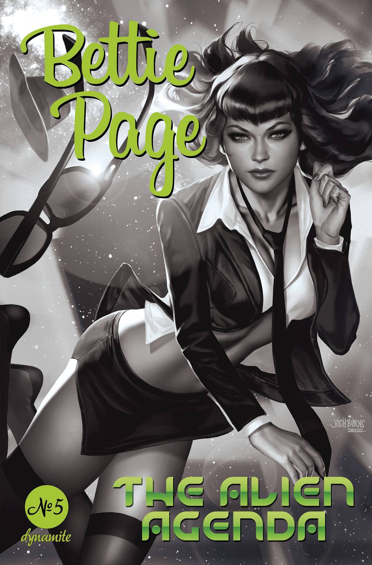 Bettie Page Alien Agenda #5 Q 1:11 Josh Burns B&W FOC Bonus Variant GGA (07/13/2022) Dynamite - Golden Apple Comics
